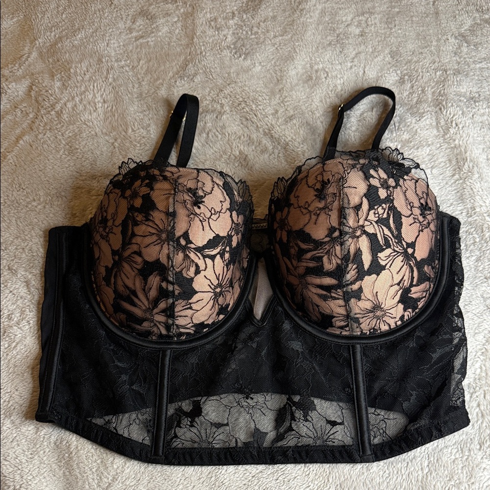 Floral Lace Black and Tan Bustier
